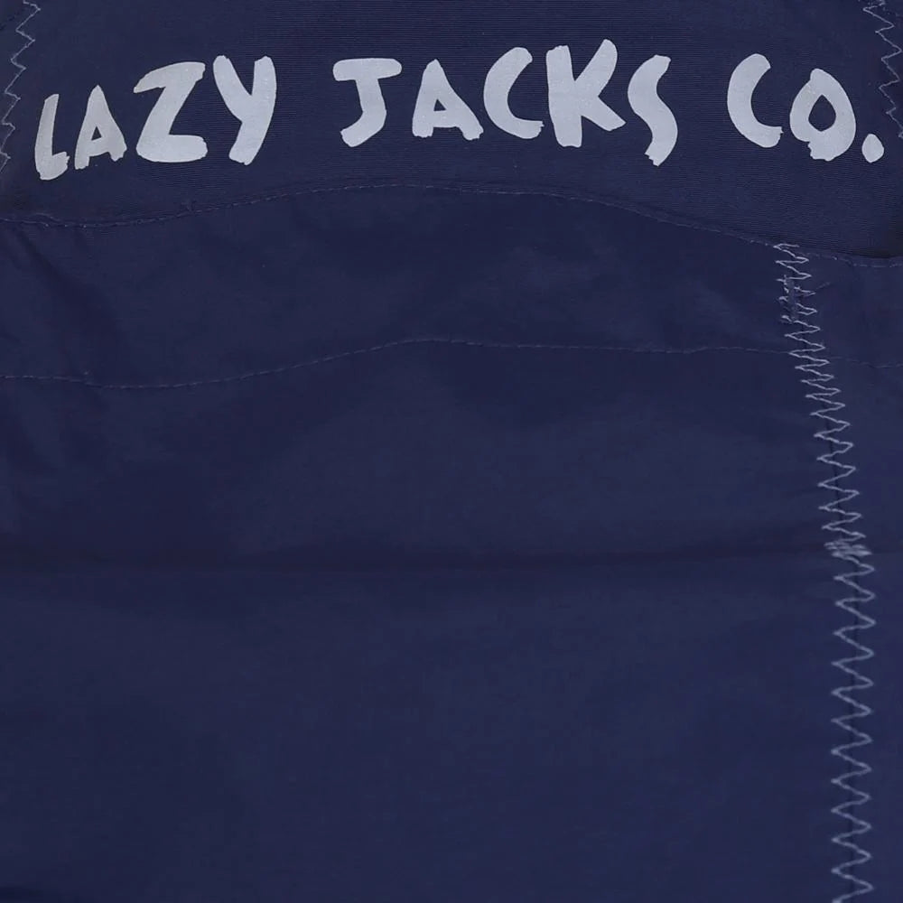 Lazy Jacks men's LJ60 waterproof jacket in Marine Navy with back collar logo.