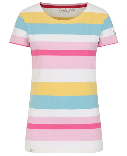 Lazy Jacks Womens LJ8M Short Sleeve Stripe Tee - Multicoloured Brights