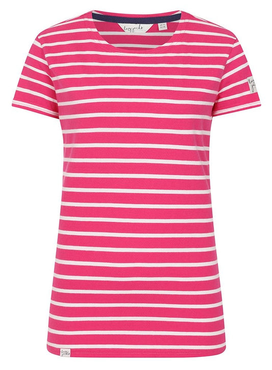 Lazy Jacks Womens LJ8 Short Sleeve Stripe Tee - Sorbet Pink