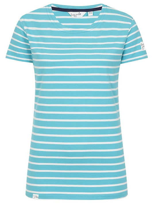 Lazy Jacks Womens LJ8 Short Sleeve Stripe Tee - Turquoise