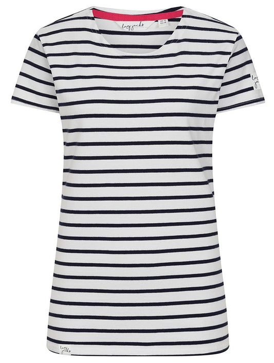 Lazy Jacks Womens 'LJ8' Short Sleeve Stripe Tee - White / Navy