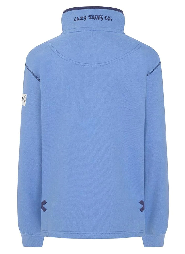 Lazy Jacks women's 1/4 zip neck brushed back fabric  sweatshirt in Sapphire Blue.