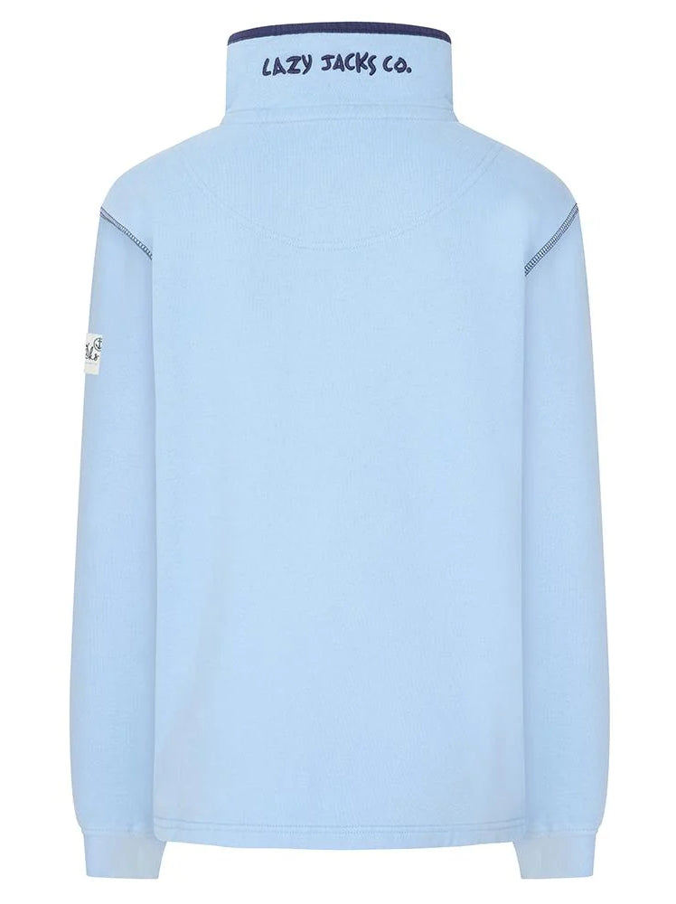 Lazy Jacks women's 1/4 zip neck brushed back fabric  sweatshirt in Sky Blue.