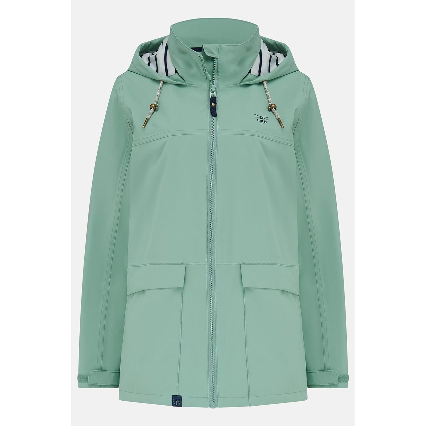 Main front view of a womens Lighthouse waterproof Beachcomber II waterproof jacket in Basil green.