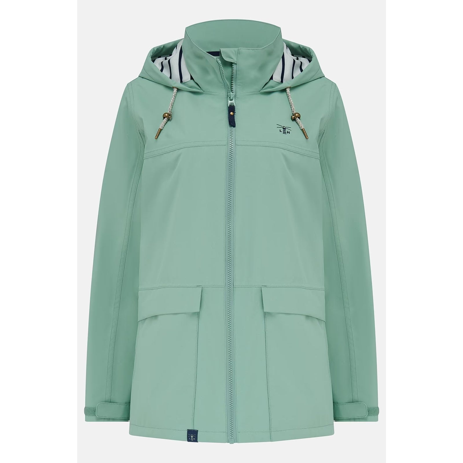 Main front view of a womens Lighthouse waterproof Beachcomber II waterproof jacket in Basil green.