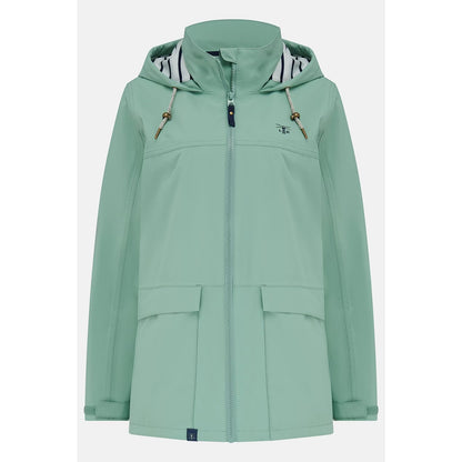 Main front view of a womens Lighthouse waterproof Beachcomber II waterproof jacket in Basil green.