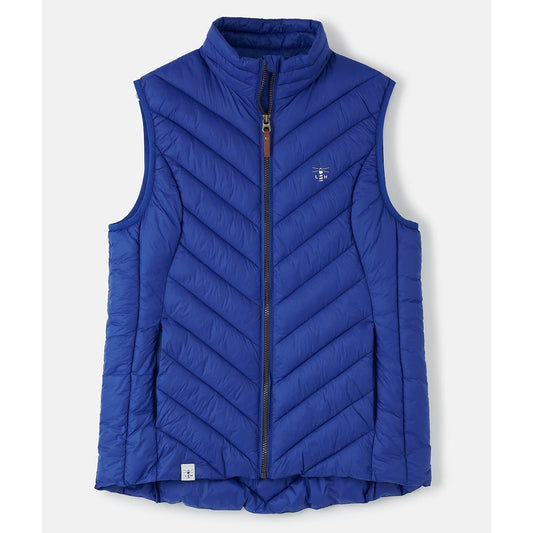 Front view of a Lighthouse padded Laurel Gilet in Indigo Blue.