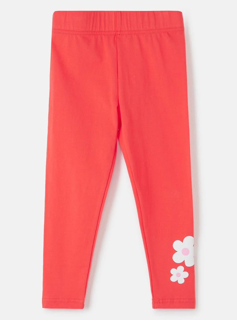 Lighthouse kids coral leggings for girls with white flower print on leg