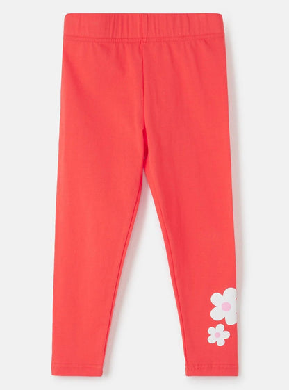 Lighthouse kids coral leggings for girls with white flower print on leg