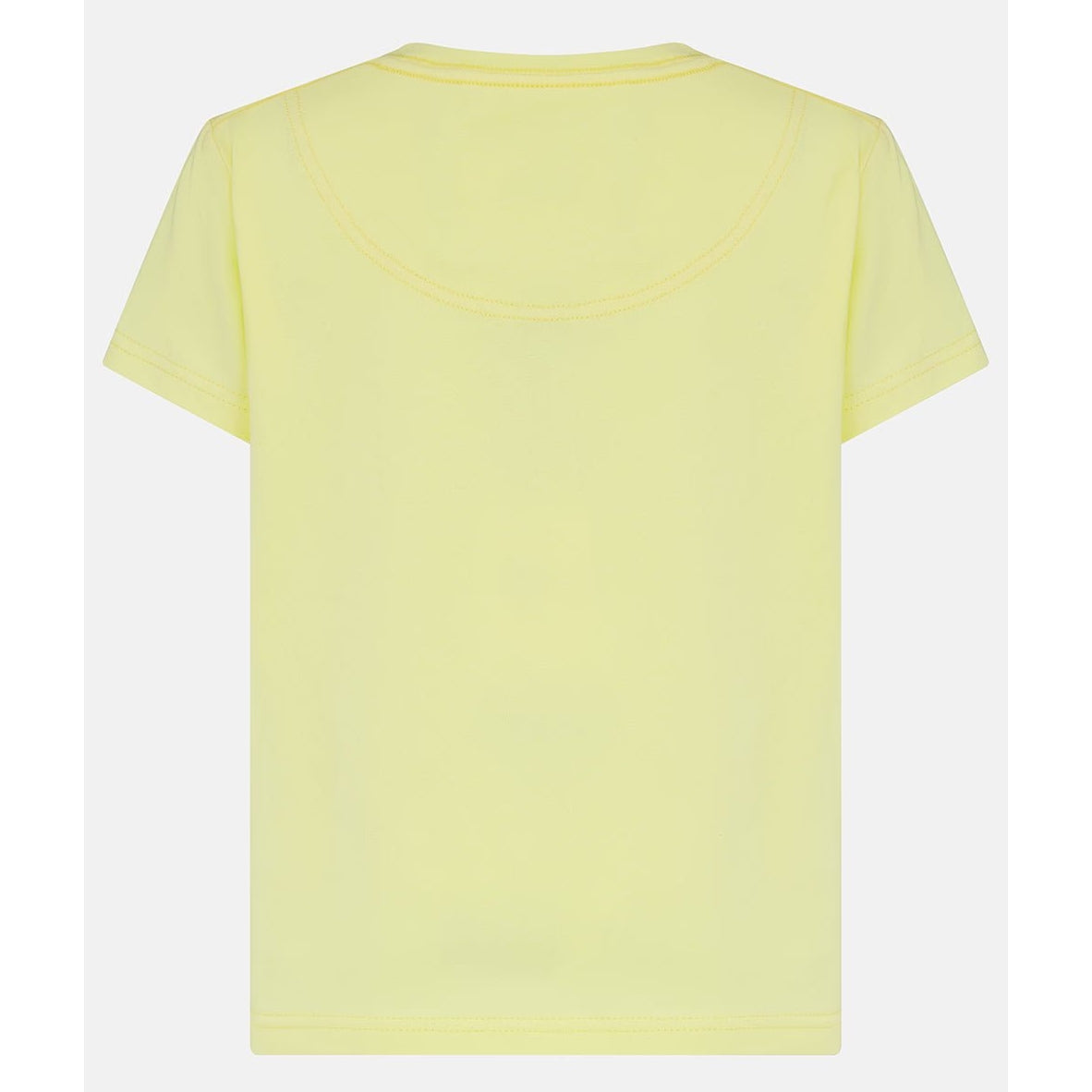 Back view of a kids Lighthouse short sleeve Causeway t-shirt in lemon yellow, featuring a heart shape ballerina print on the front.