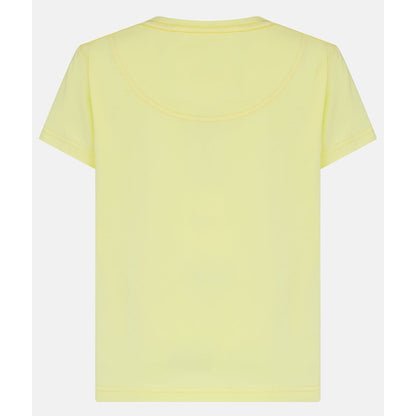 Back view of a kids Lighthouse short sleeve Causeway t-shirt in lemon yellow, featuring a heart shape ballerina print on the front.