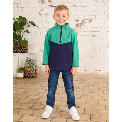 Lighthouse Kids RileyZip Neck Sweatshirt Pea Green Navy