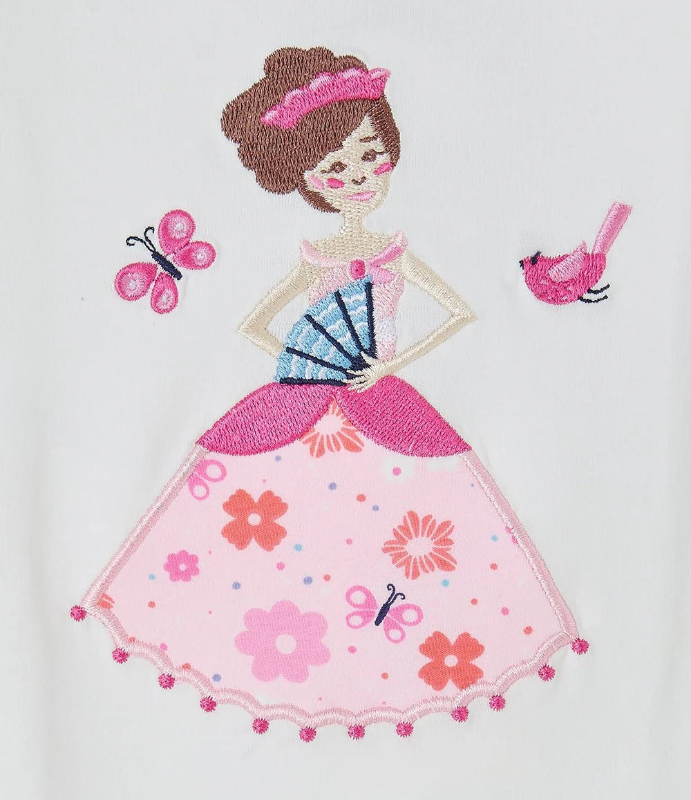 Lighthouse kids Princess Tee featuring embroidered princess with pink dress, butterfly, and bird design