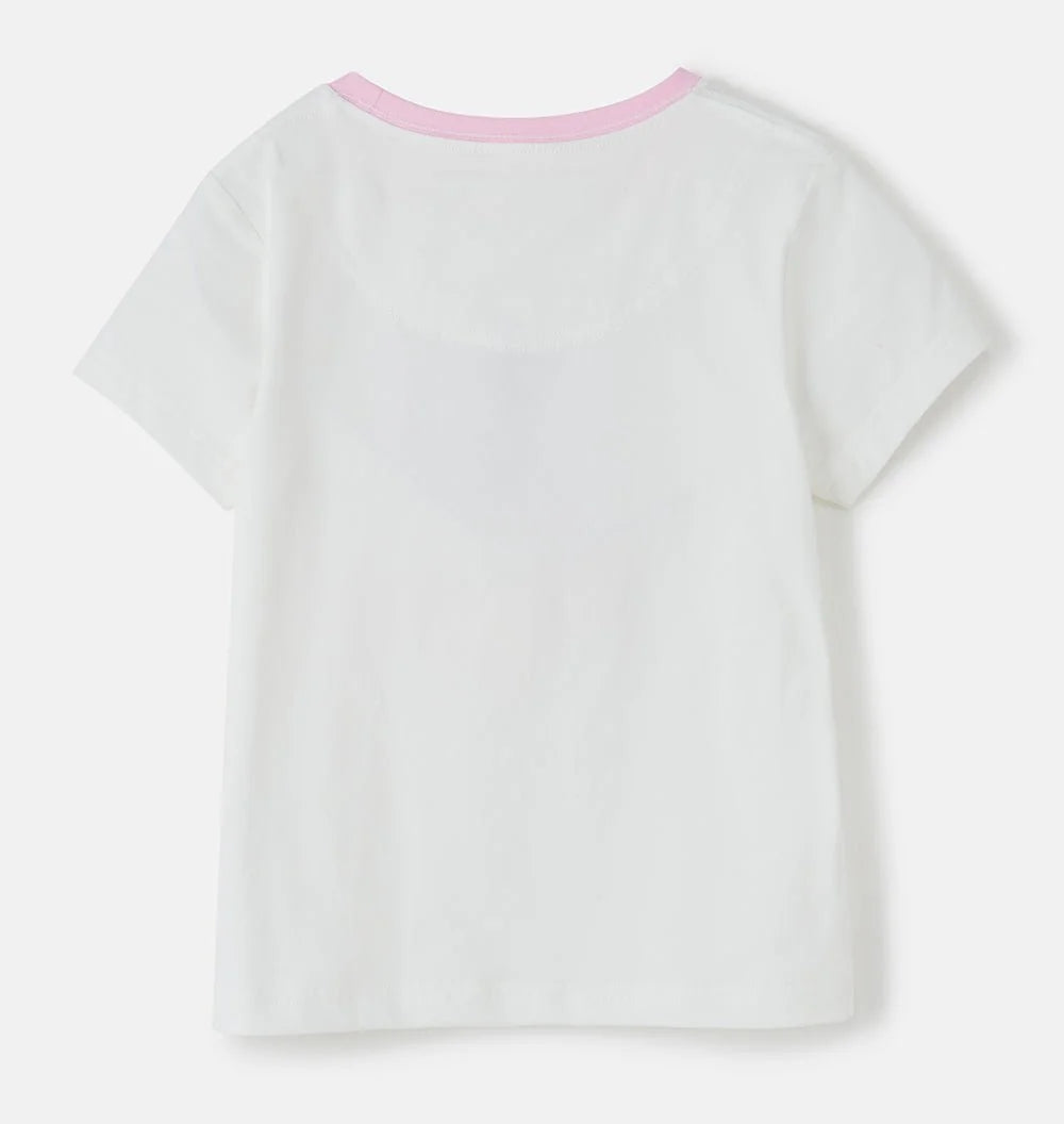 Back view of Lighthouse kids Princess Tee white cotton t-shirt with pink trim on collar