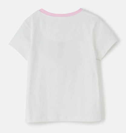 Back view of Lighthouse kids Princess Tee white cotton t-shirt with pink trim on collar