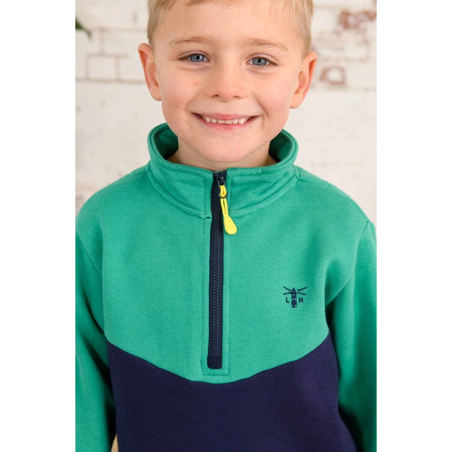 Lighthouse Kids RileyZip Neck Sweatshirt Pea Green Navy