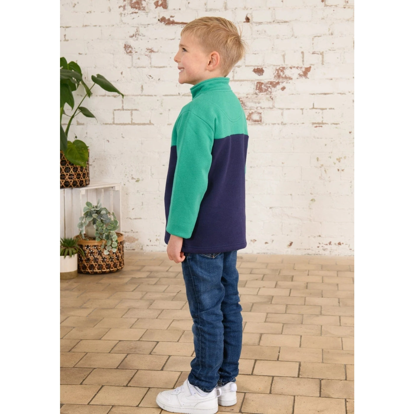 Lighthouse Kids RileyZip Neck Sweatshirt Pea Green Navy