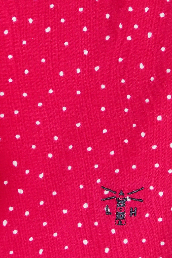 Lighthouse Kids Shorts pink dot pattern with small white dots and embroidered lighthouse design