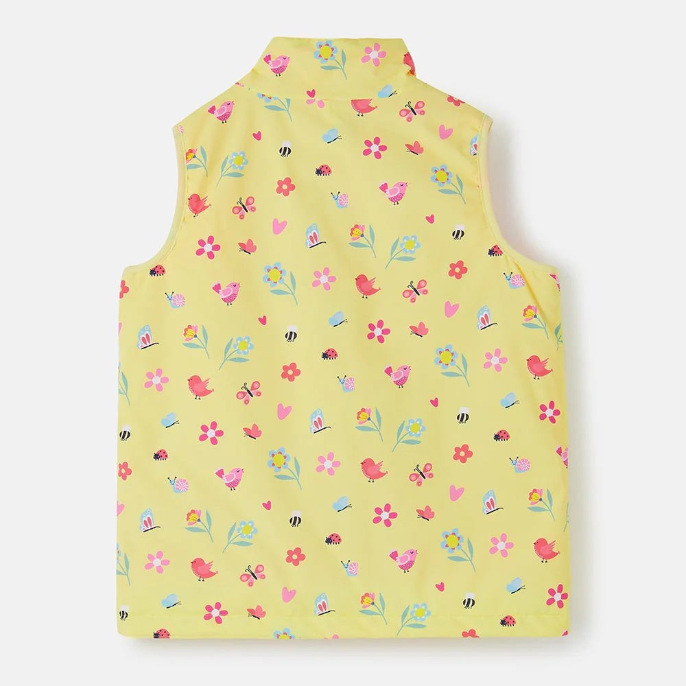 Lighthouse kids yellow floral gilet with colorful bird and flower print on soft fabric