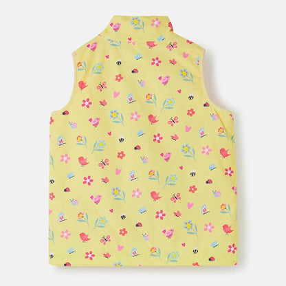 Lighthouse kids yellow floral gilet with colorful bird and flower print on soft fabric