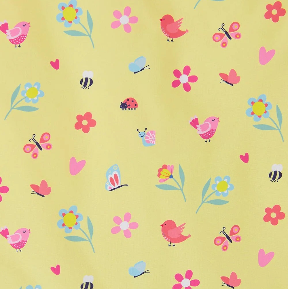 Lighthouse kids yellow floral gilet with colorful butterfly, bird, and flower print for children