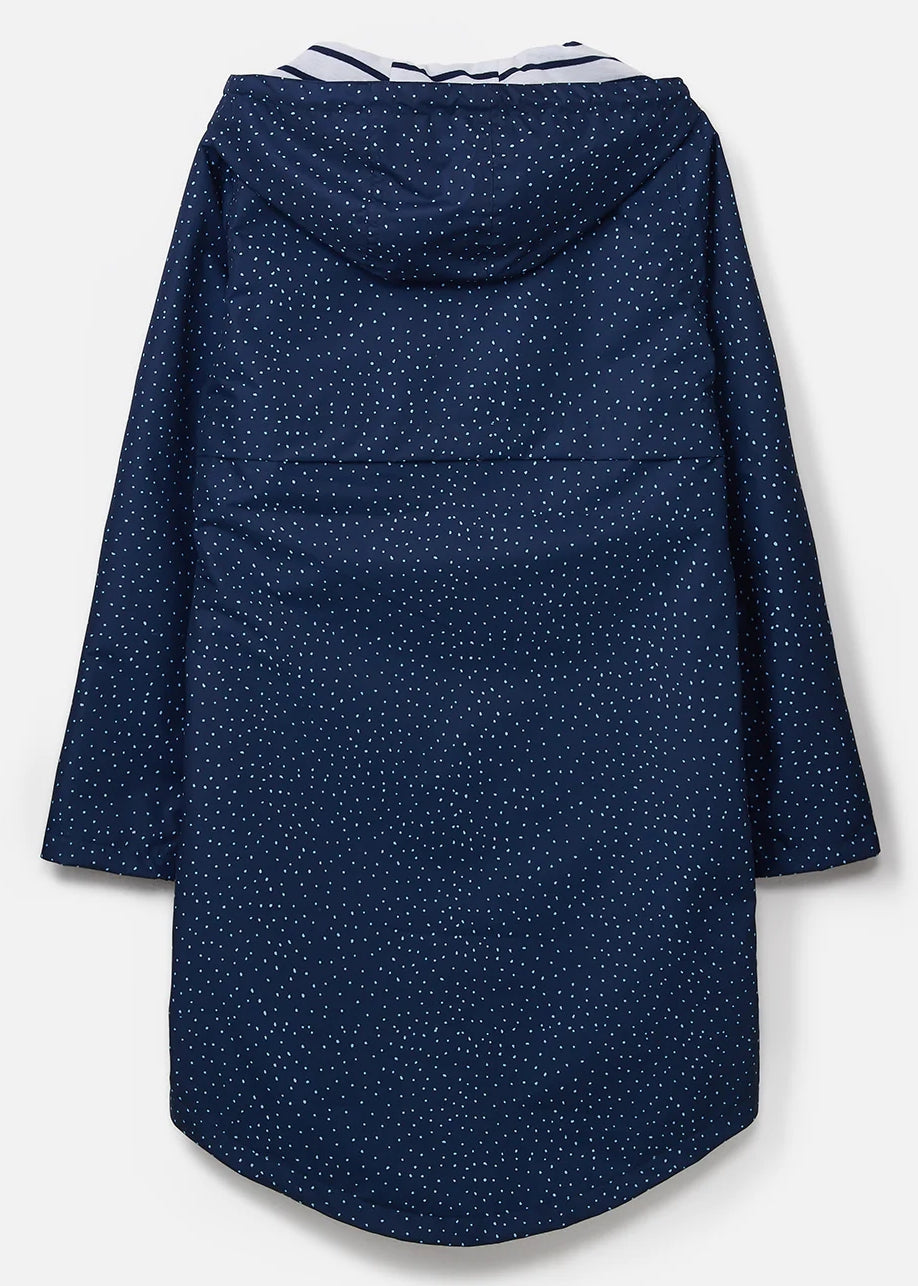 Lighthouse womens beachcomber jacket navy dot with hood and long sleeves shown from the back