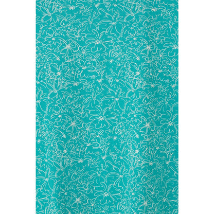 Teal fabric with a white floral pattern.