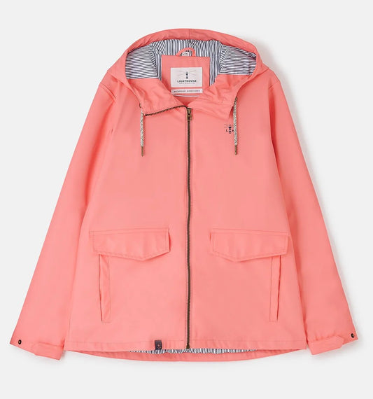 Lighthouse womens coral jacket with hood front zipper and two front pockets