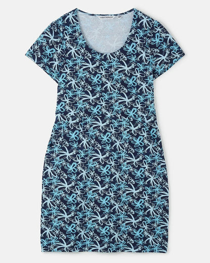 Lighthouse womens floral dress navy with short sleeves and blue flower pattern