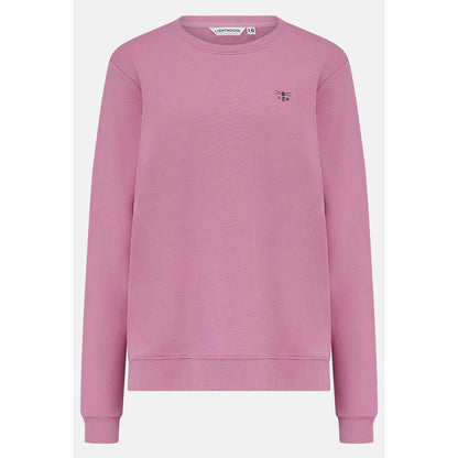 Main front view of a women's Lighthouse Seaside crew neck sweatshirt in Pink.