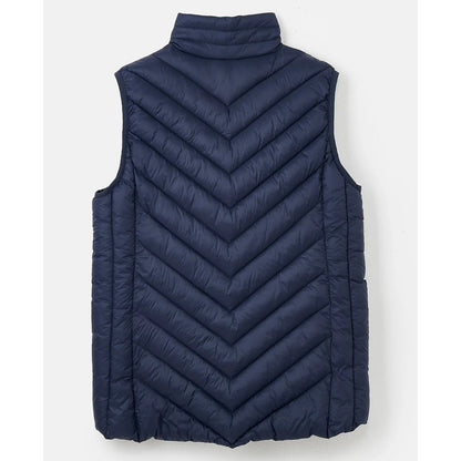 Back view of a Lighthouse womens navy blue Laurel puffer gilet on a light grey background