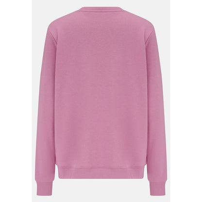 Back view of a women's Lighthouse Seaside crew neck sweatshirt in pink.