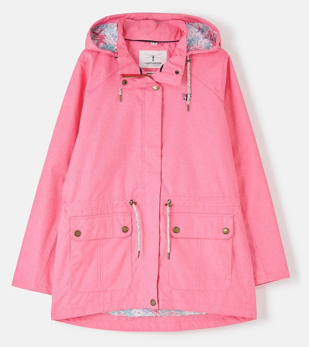 Lighthouse womens pink waterproof jacket with hood and front pockets