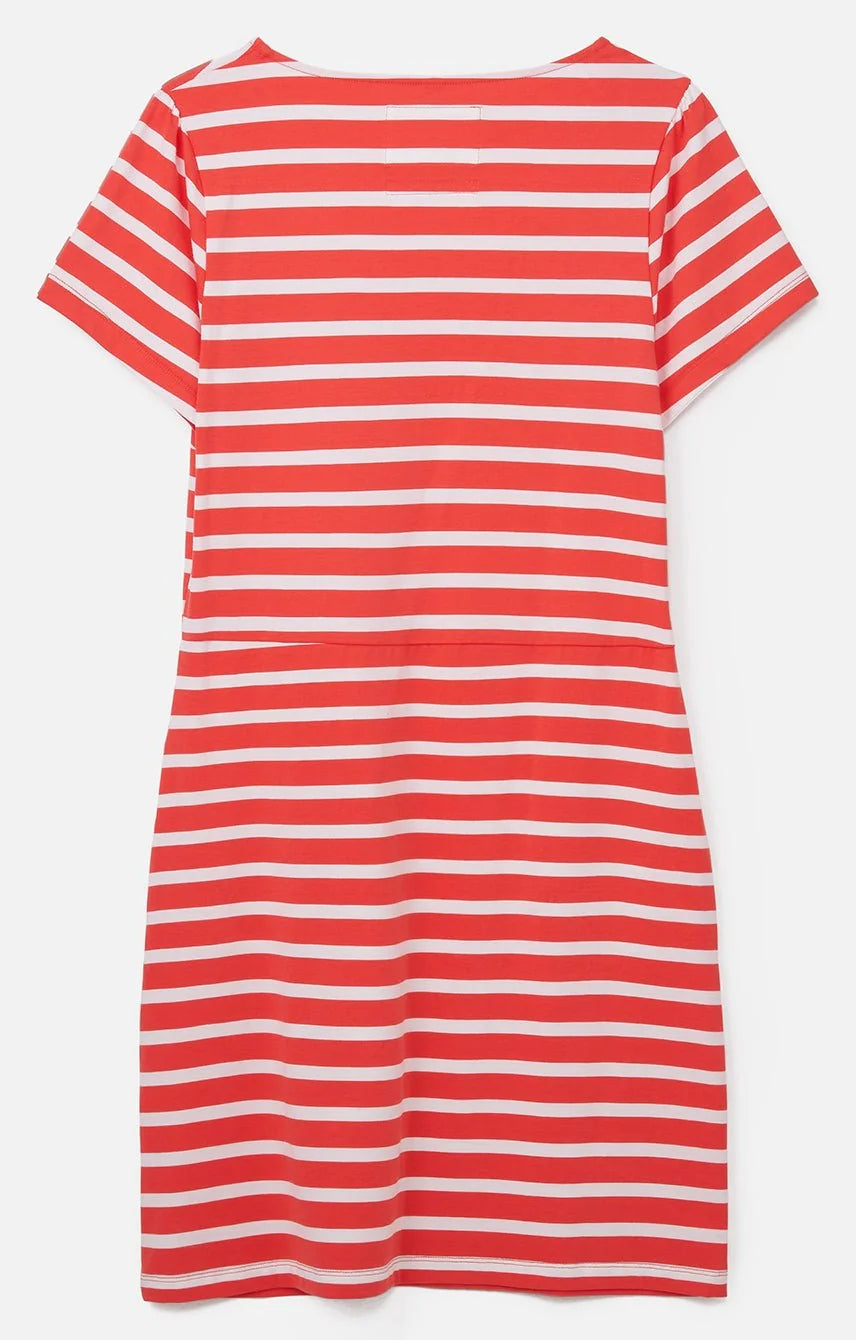 Lighthouse womens red stripe dress with short sleeves and horizontal white stripes