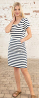 Lighthouse Womens Lydia Short Sleeve Dress in Cloud and Midnight Stripe