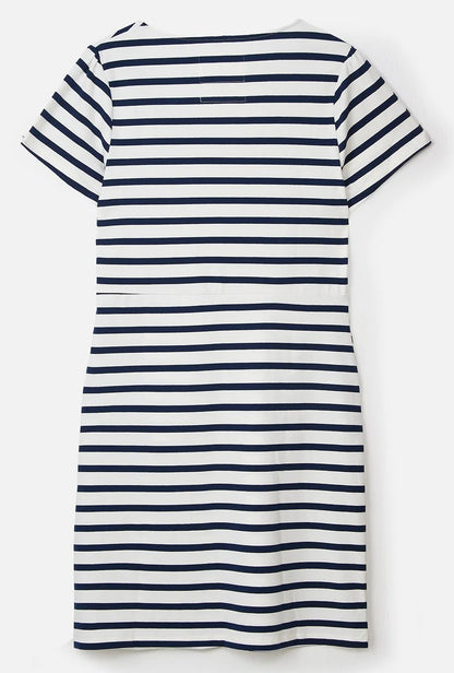 Lighthouse womens short sleeve stripe dress in white with navy horizontal stripes