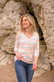 Lighthouse Womens Ariana V-Neck Top Coral Teal Stripe