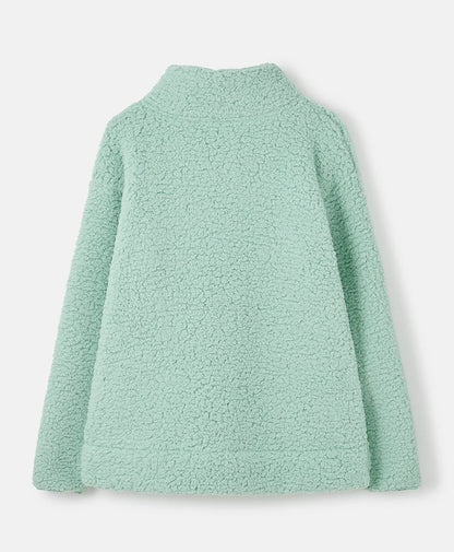 Lighthouse womens zip neck fleece in light green sherpa fabric shown from the back