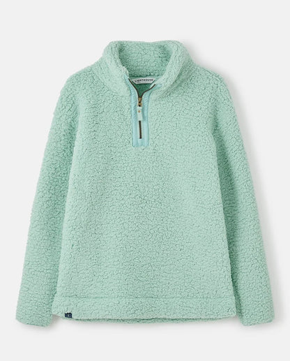 Lightweight soft aqua Lighthouse womens zip neck fleece with long sleeves and quarter zip collar