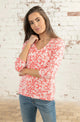 Lighthouse Womens Ariana V-Neck Top Coral Daisy Print