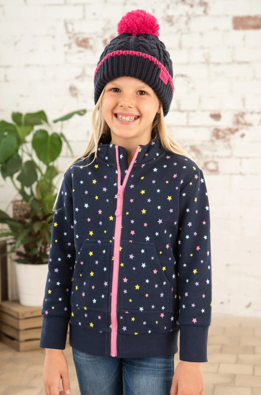 Lighthouse kids Ava full zip sweatshirt in Navy with multicoloured star print.