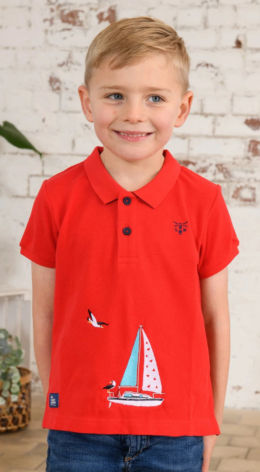 Lighthouse Kids Pier Short Sleeve Pique Polo Shirt - Pillarbox Red / Boat