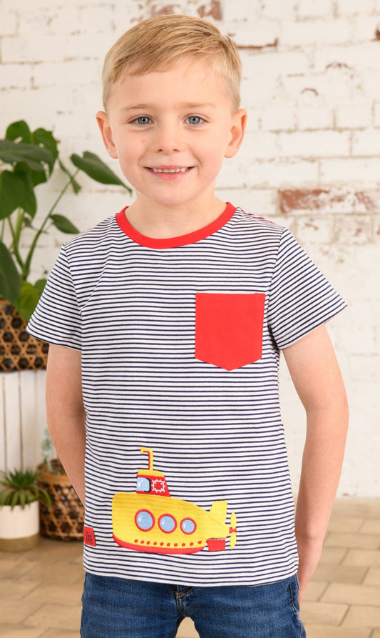 Lighthouse Kids Oliver Short Sleeve Tee - Eclipse Stripe / Submarine Applique