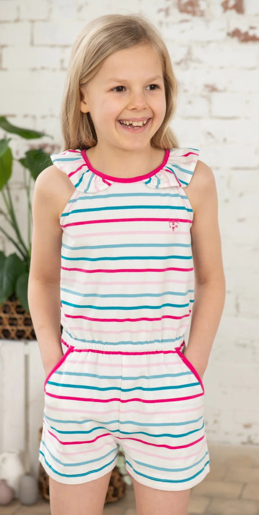 Lighthouse Kids Penelope Playsuit - Blue Pink Stripes