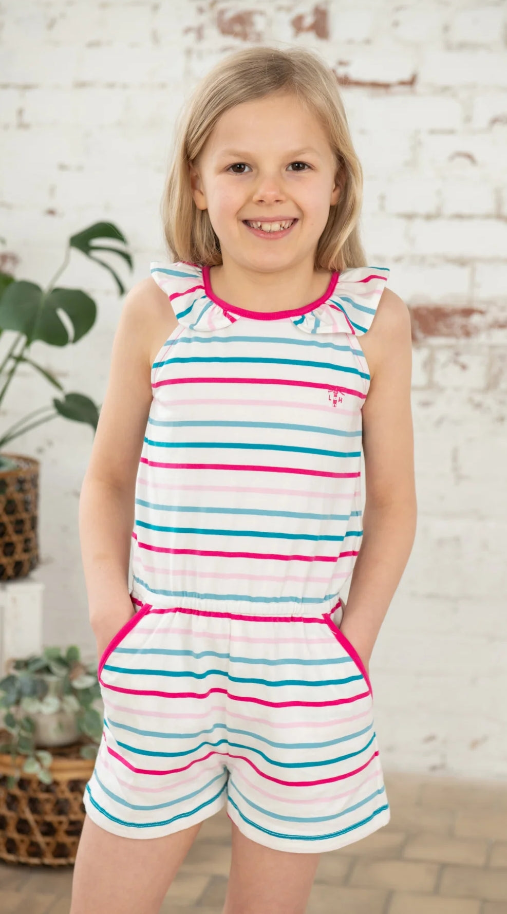 Lighthouse Kids Penelope Playsuit - Blue Pink Stripes