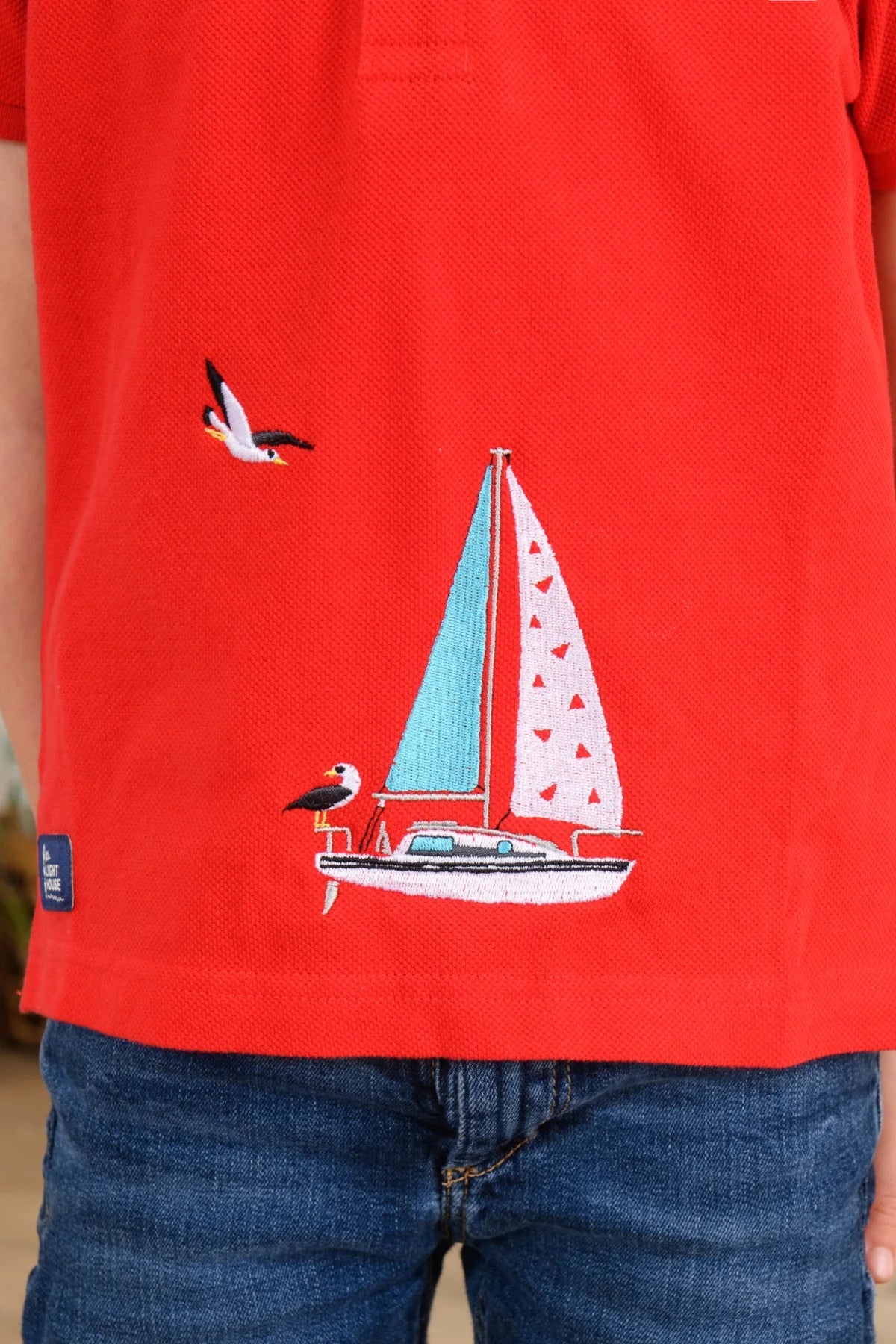 Lighthouse Kids Pier Short Sleeve Pique Polo Shirt - Pillarbox Red / Boat