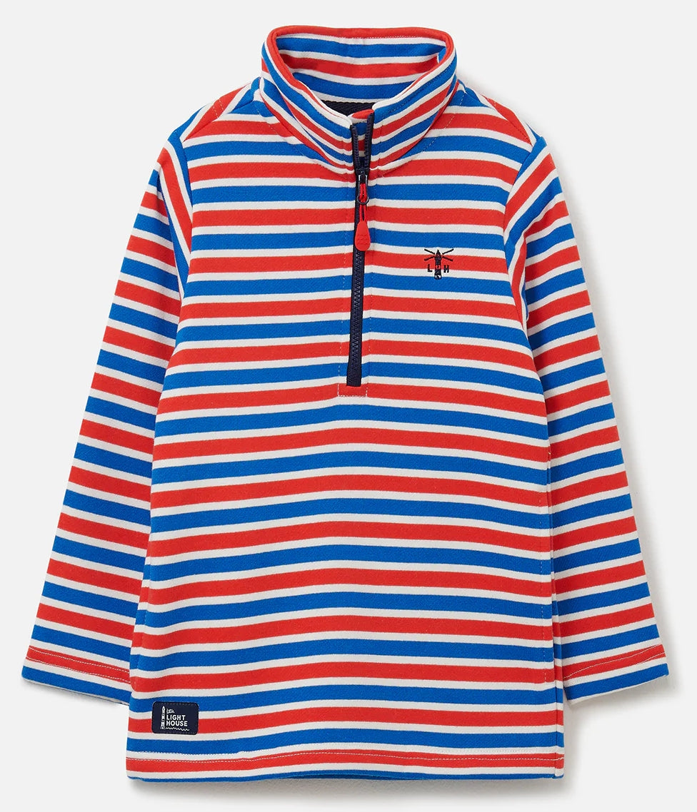 Lighthouse Kids Riley Half Zip Stripe Sweatshirt - Blue / Red Stripe