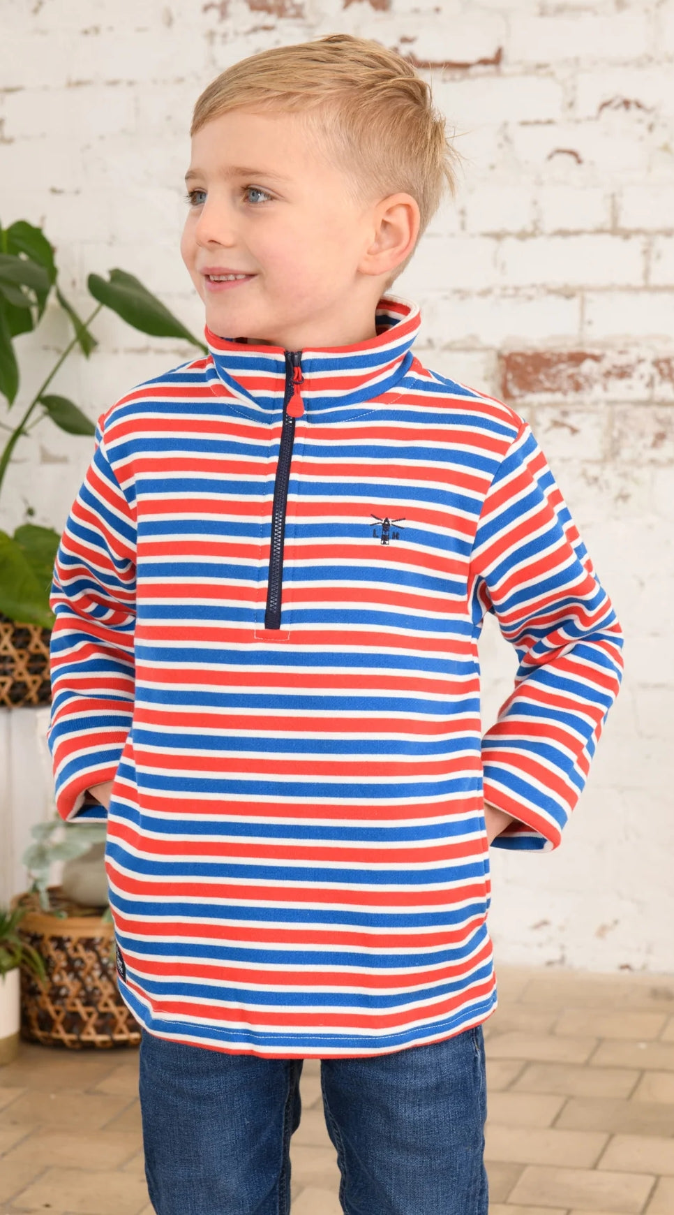 Lighthouse Kids Riley Half Zip Stripe Sweatshirt - Blue / Red Stripe