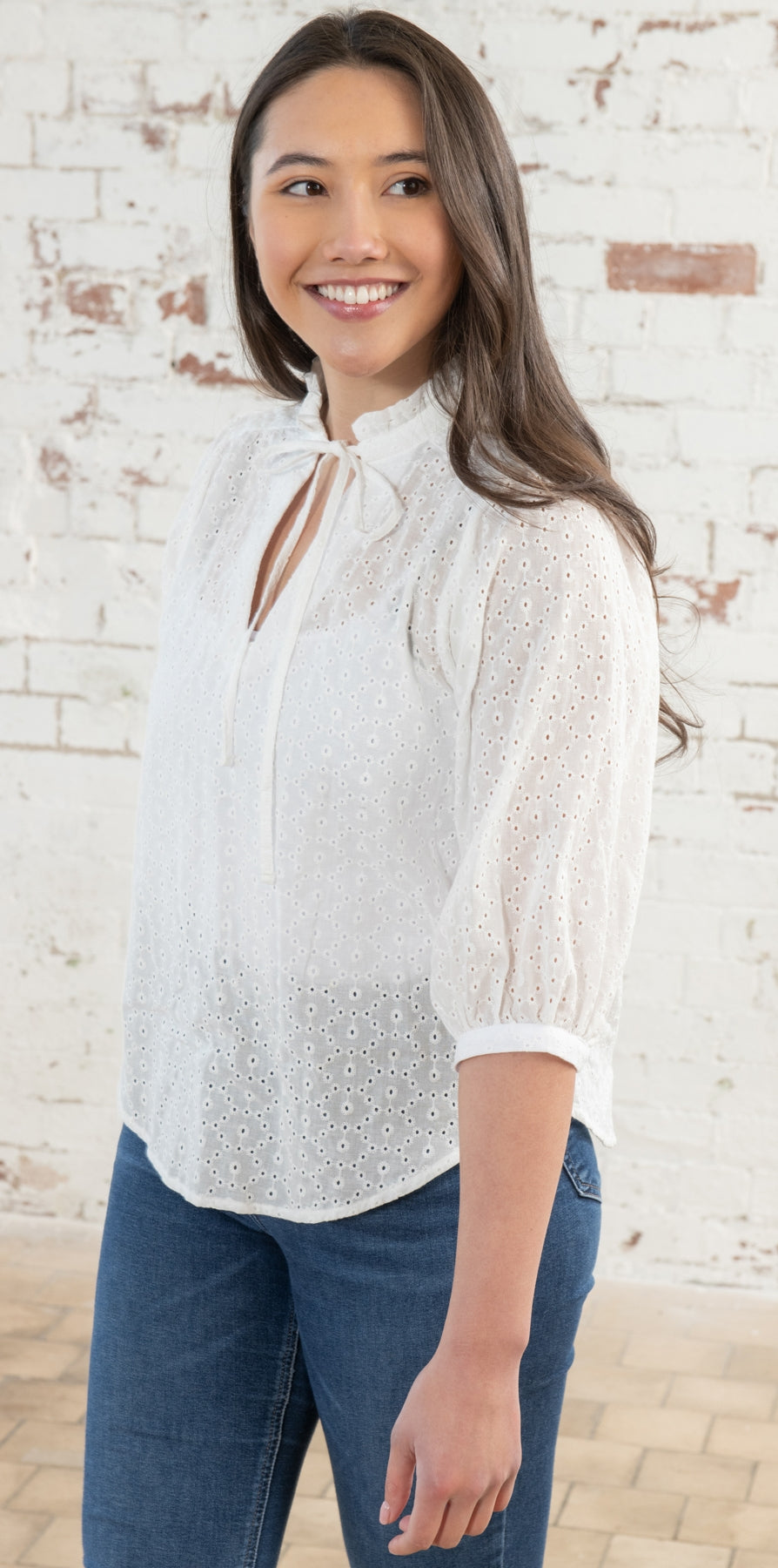 Women's white broderie anglaise blouse from Lighthouse.