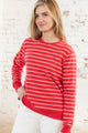 Lighthouse Womens Seaside Crew Neck Sweatshirt - Poppy Red Stripe